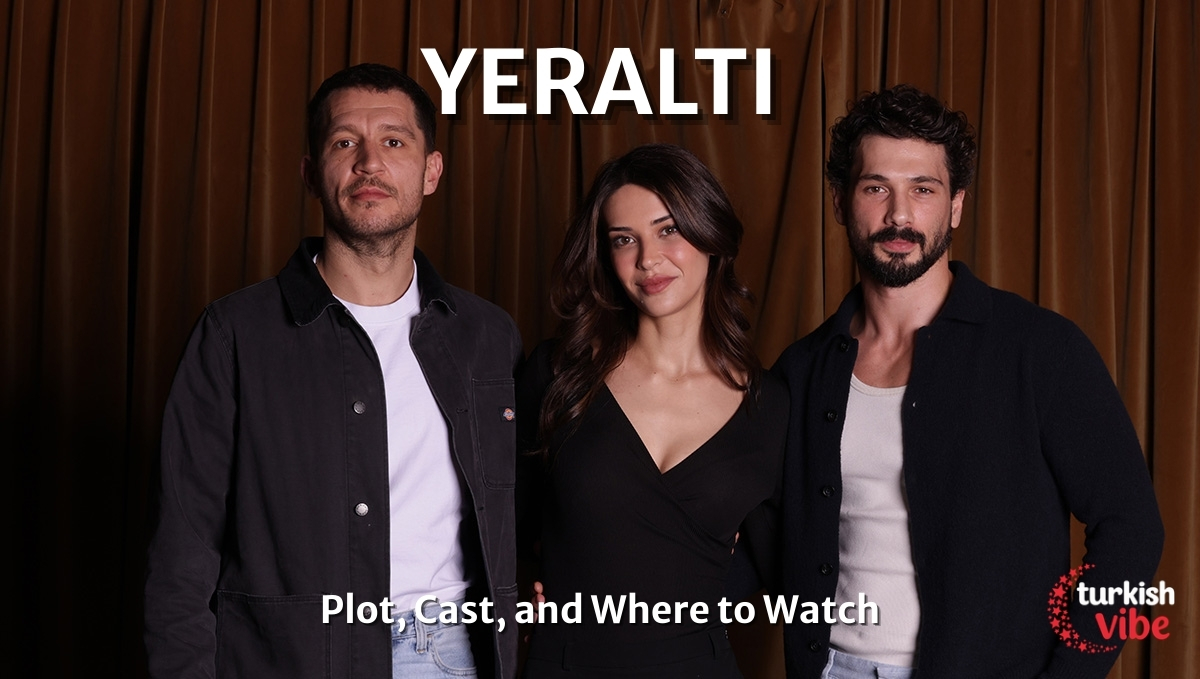 Yeralti Turkish series cast Caner Topcu and Sumeyye Aydogan in a dramatic scene from the 2026 drama Underground.